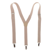Men's Suspenders Y-Back Adjustable Elastic 3 Clip-on Braces Belt Khaki