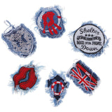 Max 6 Pieces Embroidered Sew-on Patches Denim Fabric for Clothes Hats Bags Decor