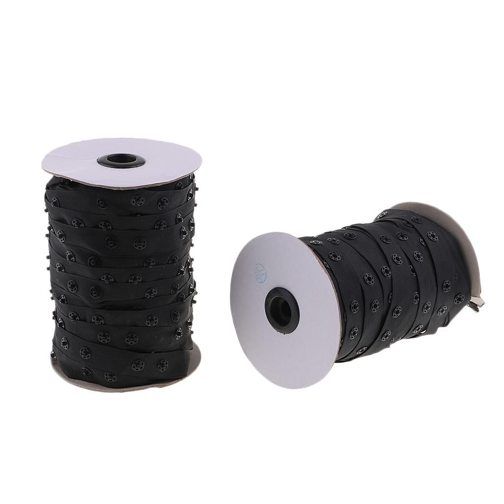 Maxbell 50 Yards Invisible Snap Buttons Tape Trim Fasteners DIY Sewing Craft Black