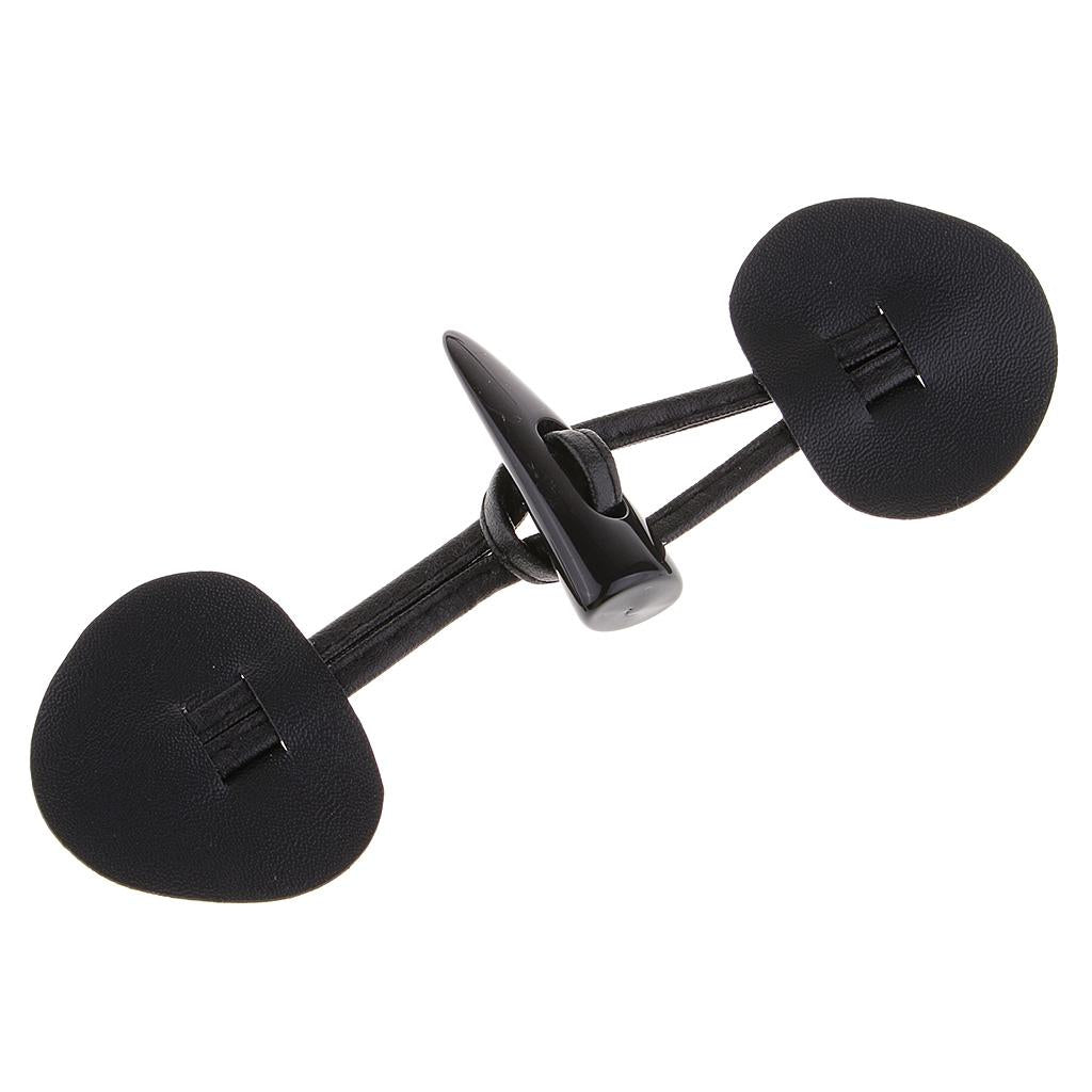 Max 6 Pairs PU Leather Horn Toggle Buttons Duffle Coat Fastener Buckle Black