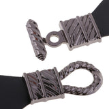 Maxbell 1 Pair PU Leather Toggle Buttons with Metal Hook Coat Fastener DIY Silver