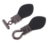 Maxbell 1 Pair PU Leather Toggle Buttons with Metal Hook Coat Fastener DIY Silver