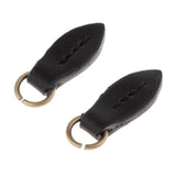 Max Vintage PU Leather Zipper Pull Zipp Puller Leaf Shape Sewing Fastener Black