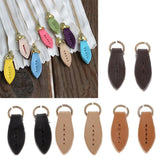 Max Vintage PU Leather Zipper Pull Zipp Puller Leaf Shape Sewing Fastener Black
