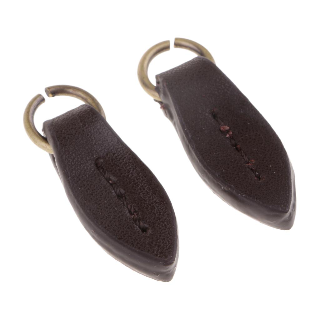 Max Vintage PU Leather Zipper Pull Zipp Puller Leaf Shape Sewing Fastener Coffee