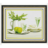 Maxbell 11CT Stamped Cross Stitch Kit for Beginners Green Summer Afternoon Tea Printed Design