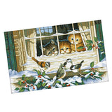 Maxbell Stamped Cross Stitch Kits 11CT Aida Cloth DIY Needle Crafts Lovely Life -- Cute Kitten & Bird Pattern