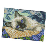 Max Handmade Ribbon Embroidery Cat Painting Kit Stamped Cross Stitch 30 x 21cm