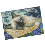 Max Handmade Ribbon Embroidery Cat Painting Kit Stamped Cross Stitch 30 x 21cm