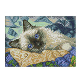 Max Handmade Ribbon Embroidery Cat Painting Kit Stamped Cross Stitch 30 x 21cm