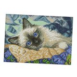 Max Handmade Ribbon Embroidery Cat Painting Kit Stamped Cross Stitch 30 x 21cm