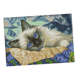 Max Handmade Ribbon Embroidery Cat Painting Kit Stamped Cross Stitch 30 x 21cm