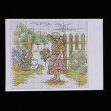 Max Girl in Garden Stamped Cross Stitch Kit DIY Handmade Needlework 26x21cm 14CT