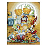 Max Handmade Ribbon Embroidery Bear Family Painting Kit Stamped Cross Stitch DIY