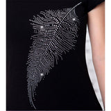 Max Glitter Rhinestone Iron On Transfer Hot Fix T-shirt Motif DIY Feather Decor