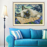 Max Maxb Handmade Ribbon Embroidery Cat Painting Kit Stamped Cross Stitch 39 x 27cm