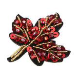 Max Beaded Sequin Maple Leaves Patches Applique for Bags Clothes Red + Yellow