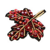 Max Beaded Sequin Maple Leaves Patches Applique for Bags Clothes Red + Yellow