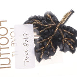 Max Beaded Sequin Maple Leaves Patches Applique for Bags Clothes Black + Yellow