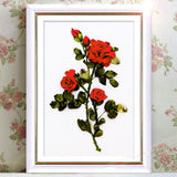 Max Ribbon Embroidery Kit Rose DIY Wall Decor 3D Painting Stamp Needle Work Red