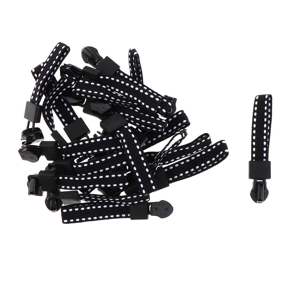Max 20 Pieces Metal Zipper Puller with Webbing Cord for Sportwear Black