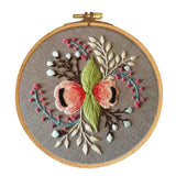 Maxbell Stamped Embroidery Kit with Flower Pattern, Pre-Printed Cloth & Hoop 15cm DIY Needlework Crafts