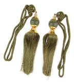 Max 1 Pair Hanging Ball Curtain Tassel Fringe DIY Curtain Accessories Deep Green