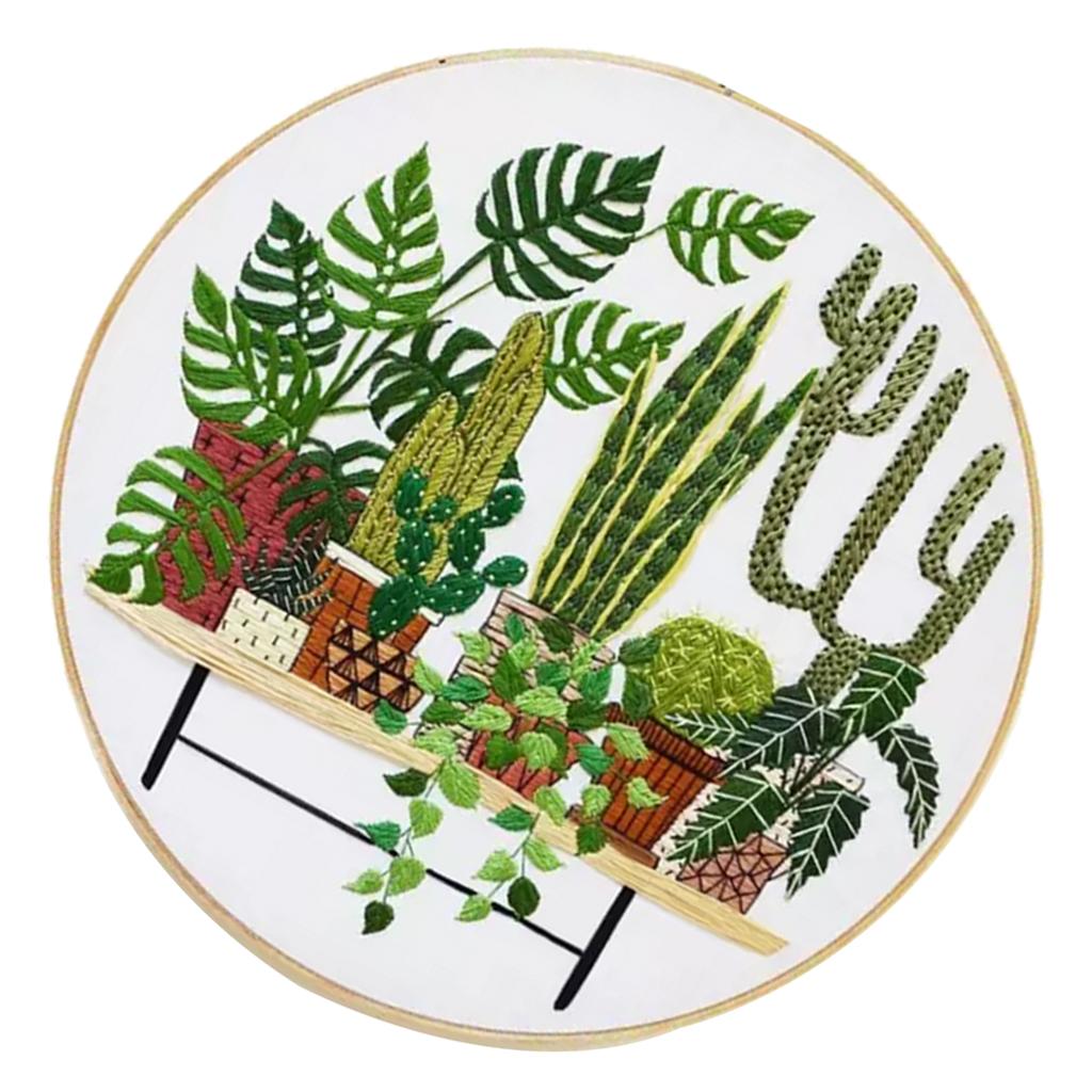 Max Stamped Embroidery Kit with Pattern Cross Stitch Crafts - Pot Plant EC001