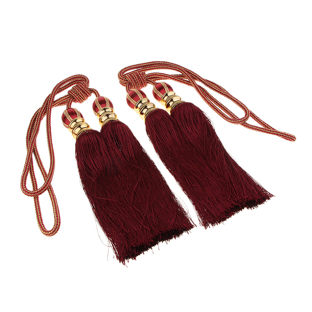 Max 2 Pieces Curtain Tieback Tassels Hanging Ball Accessories Decorative Window   Red