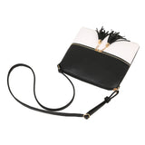 Women's PU Leather Tassel Zipper Bag Shoulder Messenger Bags Black White