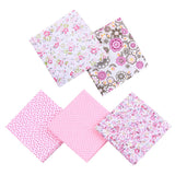 Maxbell 5Pcs DIY Mixed Pattern Cotton Fabric Sewing Quilting Patchwork Crafts  Pink