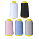 Maxbell 5Pcs  Polyester Sewing Thread Set for Hand Machine 1312.34yards White Black Light Gray Light Pink Sky Blue