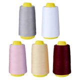 Maxbell 5Pcs  Polyester Sewing Thread Set for Hand Machine 1312.34yards White Light Gray Light Pink Apricot Wine Red