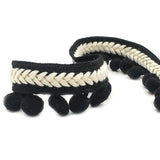 Maxbell 5 Yd Curtain Trim Ribbon Pom Pom Tassel Fringe Sewing Upholstery Decor Black