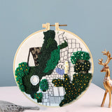 Maxbell Embroidery Kit Cross Stitch Beautiful Craft w/Frame Hoop DIY for Kids Adults Green Valley Villa