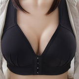 Maxbell Breathable Women Bra Every Day Front Closure Wire Free for Work Black