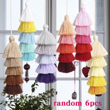 Maxbell 6Pcs Colorful Bohemian Pompom Tassel Bag Charms Key Chain Key Ring Pendant
