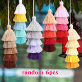 Maxbell 6Pcs Colorful Bohemian Pompom Tassel Bag Charms Key Chain Key Ring Pendant