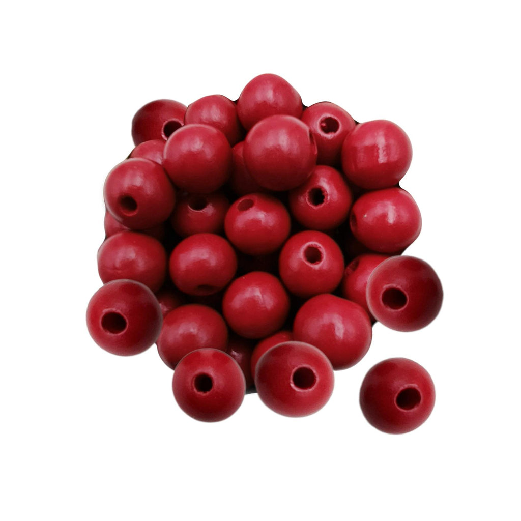 Maxbell 100x Wooden Bead Unfinished Handmade Wood Beads for Jewelry Making Garlands red