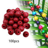 Maxbell 100x Wooden Bead Unfinished Handmade Wood Beads for Jewelry Making Garlands red