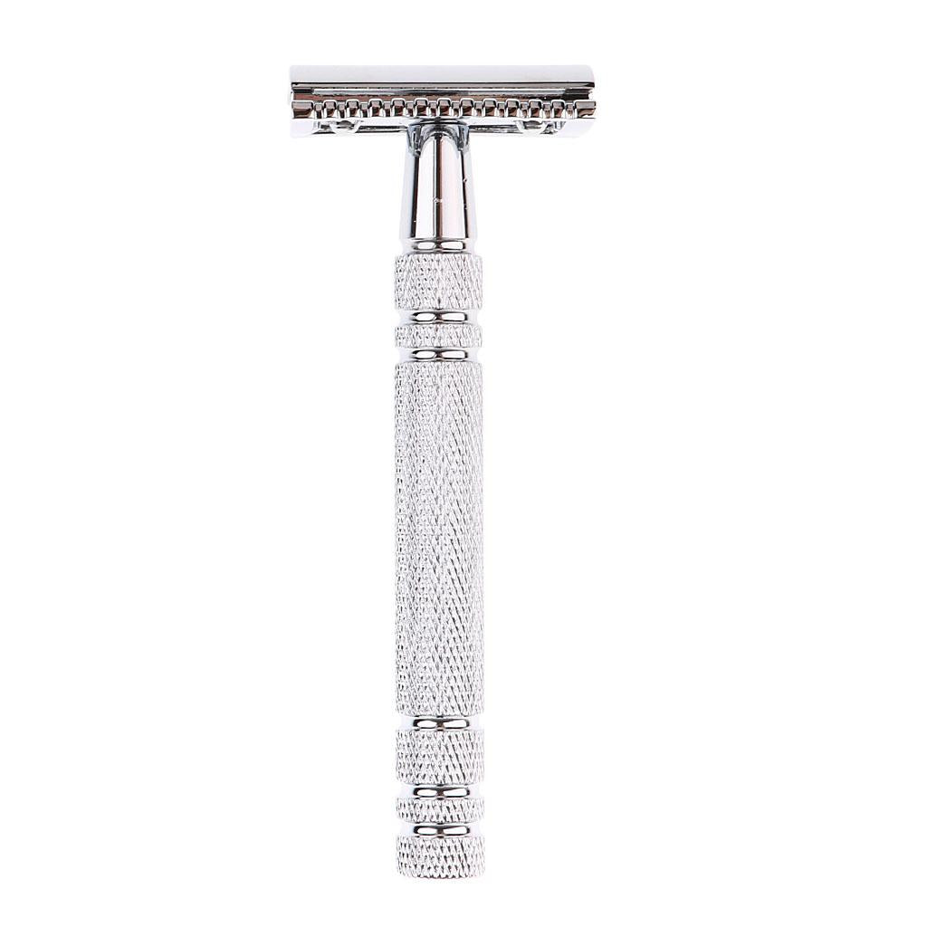 Max Men's Double Edge Safety Shaving Razor + Stand Holder Base Silver