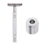 Max Men's Double Edge Safety Shaving Razor + Stand Holder Base Silver