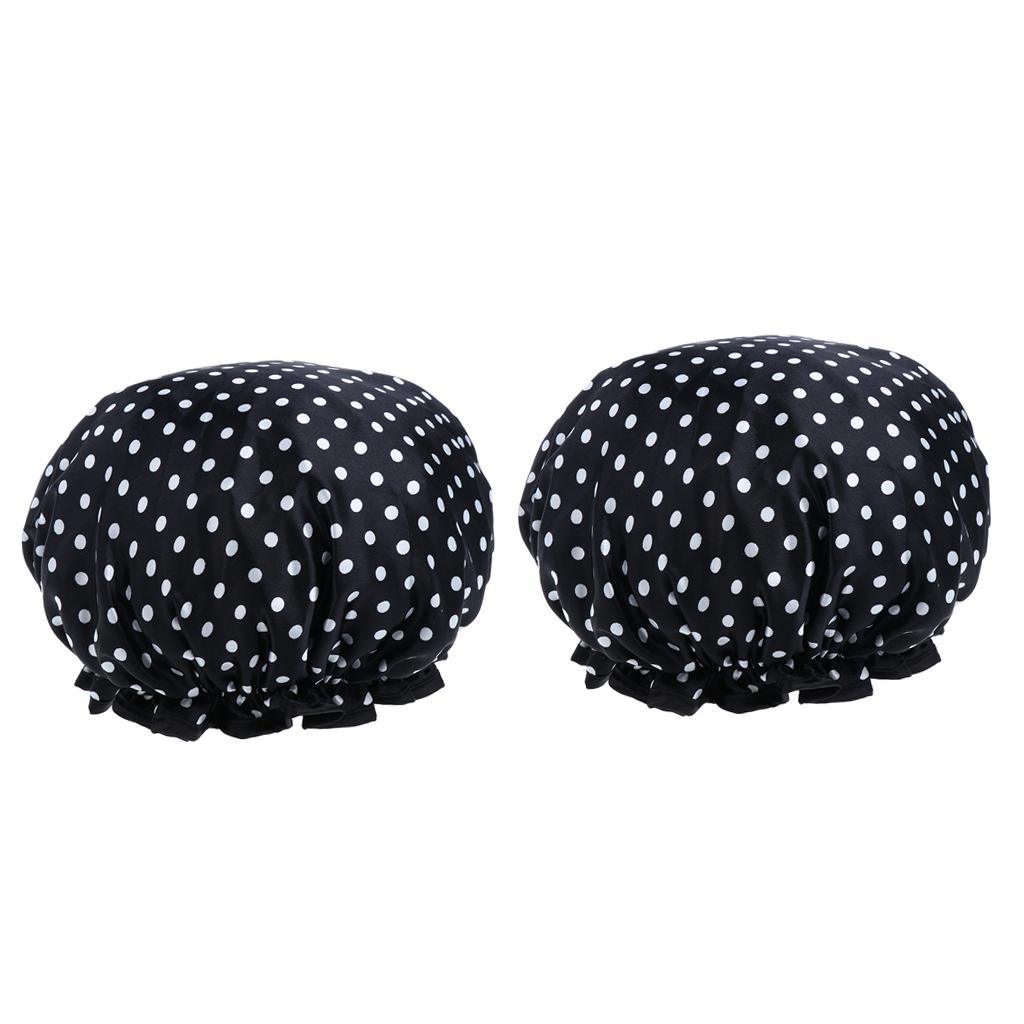 Maxbell 2 Pieces Double Layer Waterproof Shower Bathing Caps for Women Black #2 - Aladdin Shoppers