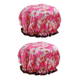 2 Pieces Waterproof Reusable Shower Cap Bath Hat for Women Lady Red