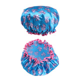 Max 2 Pieces Waterproof Reusable Shower Cap Bath Hat for Women Lady Dark Blue