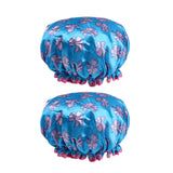 Max 2 Pieces Waterproof Reusable Shower Cap Bath Hat for Women Lady Dark Blue