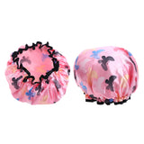 Max 2 Pieces Waterproof Reusable Shower Cap Bath Hat for Women Lady Pink