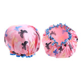 Max 2 Pieces Waterproof Reusable Shower Cap Bath Hat for Women Lady Pink