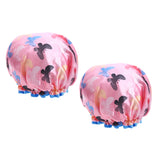 Max 2 Pieces Waterproof Reusable Shower Cap Bath Hat for Women Lady Pink