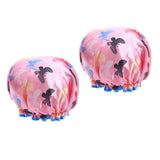 Max 2 Pieces Waterproof Reusable Shower Cap Bath Hat for Women Lady Pink